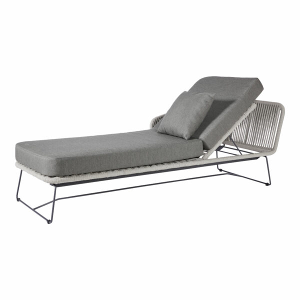 Milos Daybed - links - Light Grey - Rope-Hellgrau/Edelstahl Dunkelgrau/incl. Sitz- und Rückenkissen